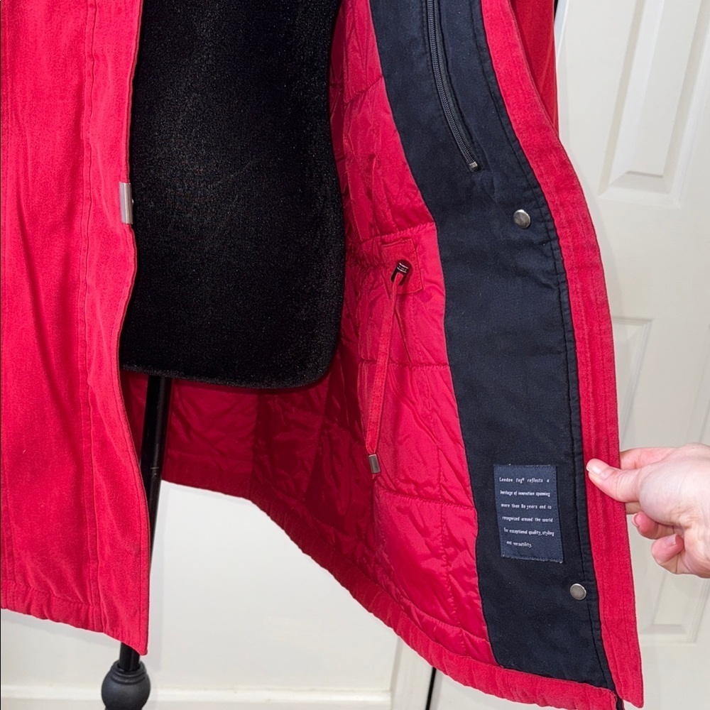London Fog Long Red Trench Coat | Removable Hood | Women’s L | Lined - Picture 11 of 12